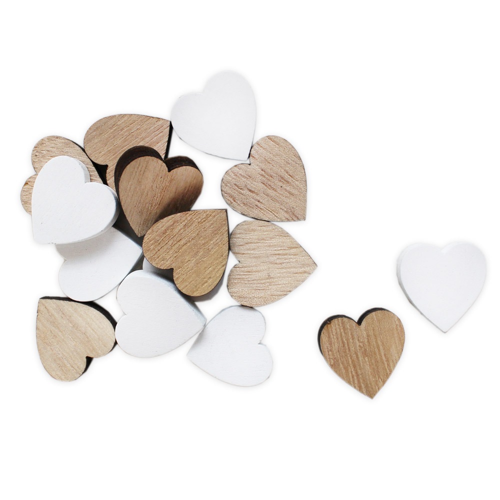 Srdce přízdoba dřevo 36ks 2cm bílá natur 1